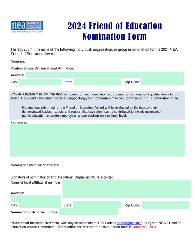 2024 Friend Of Education Nomination Form screenshot