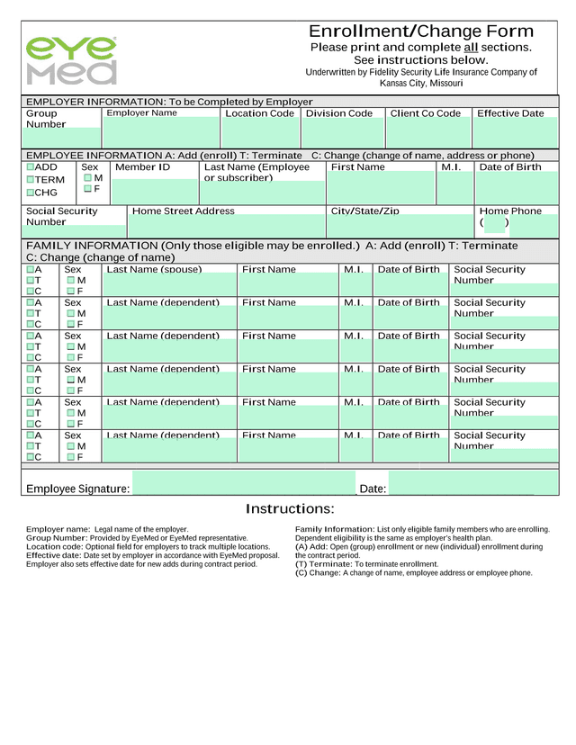 EnrollmentChange Form screenshot