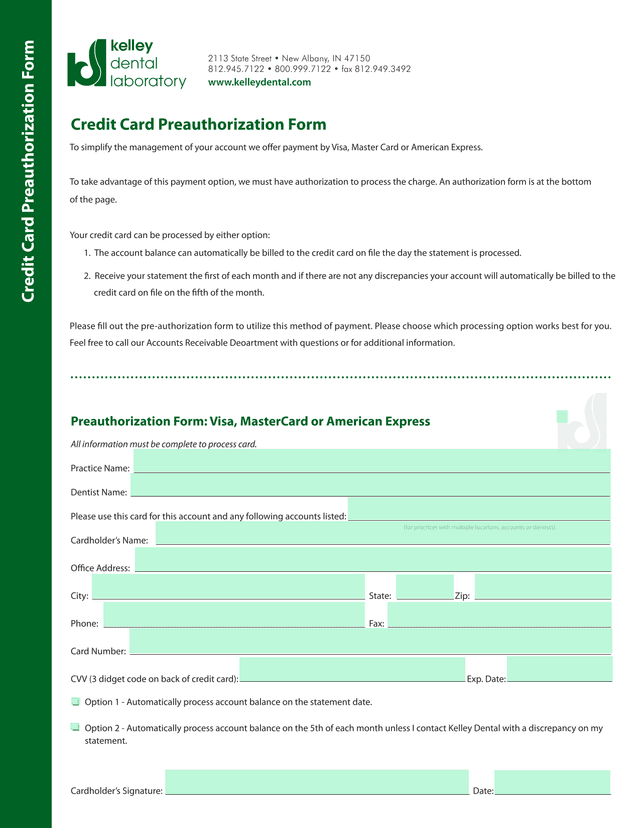 Credit Card Preauthorization Form screenshot