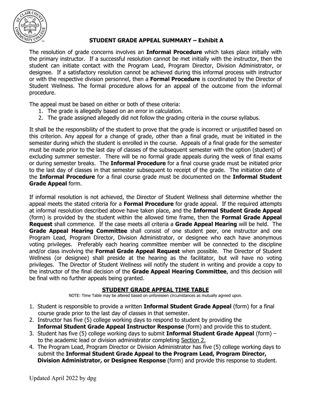 Student Grade Appeal Summary screenshot