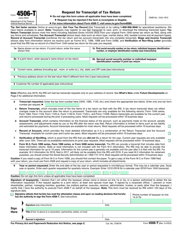 Form 4506 T screenshot