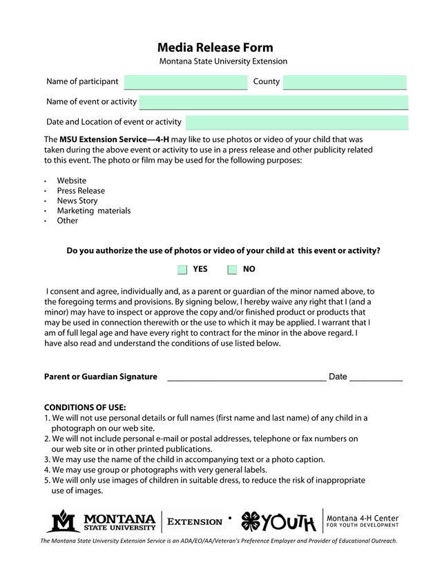 Media Release Form screenshot