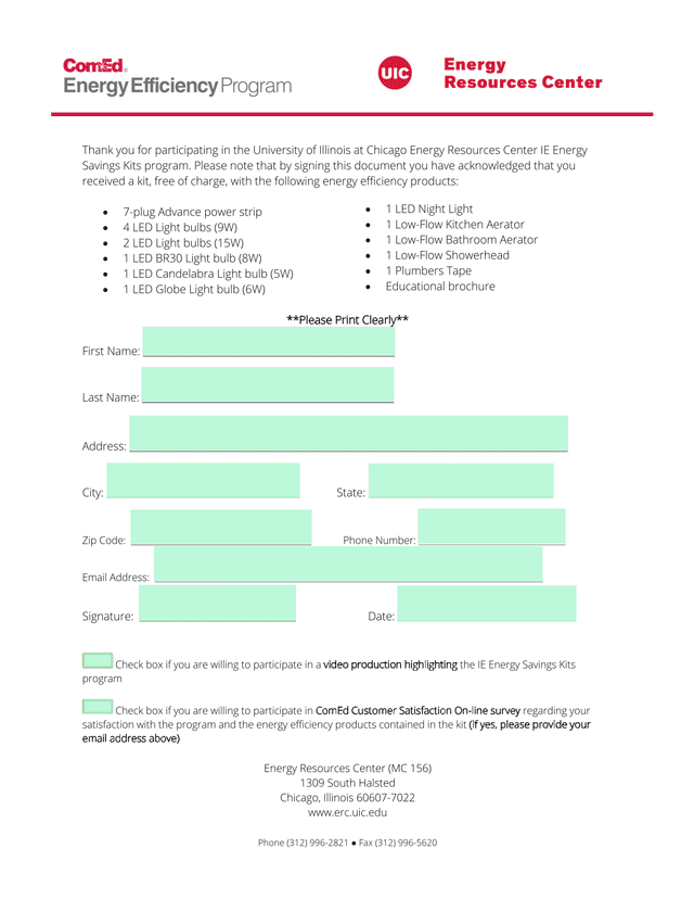 IE Energy Savings Kits Program Participation Form screenshot