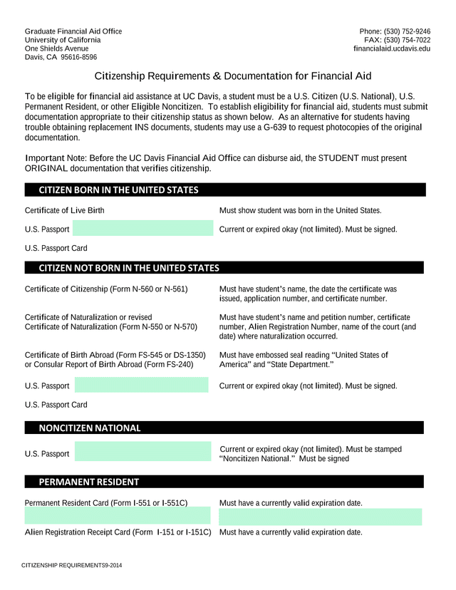 Citizenship Requirements  Documentation For Financial Aid screenshot