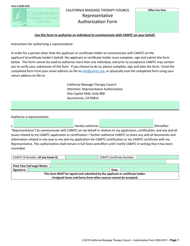 Representative Authorization Form screenshot