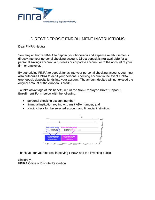 Non Employee Direct Deposit Enrollment Form screenshot