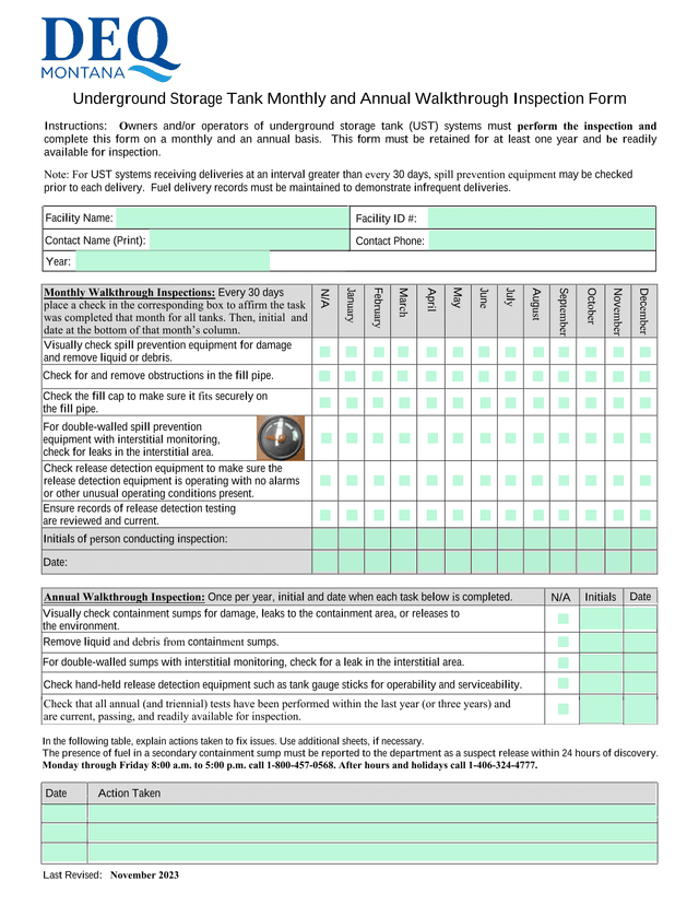 Underground Storage Tank Monthly And Annual Walkthrough Inspection Form screenshot
