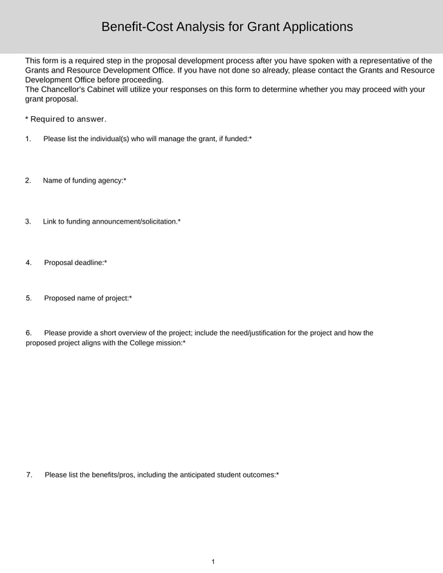 Benefit Cost Analysis For Grant Applications screenshot