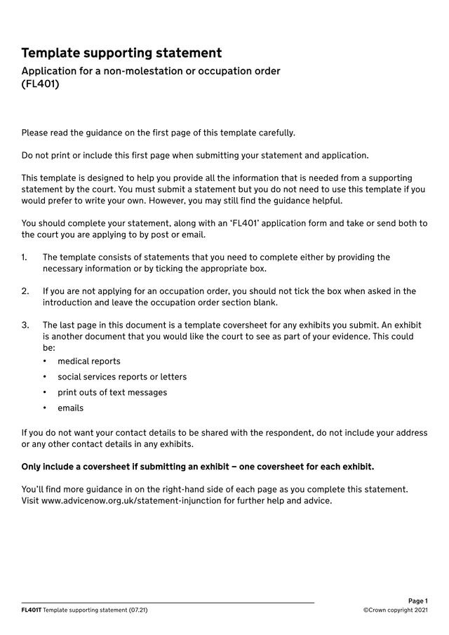 FL401T Template Supporting Statement screenshot