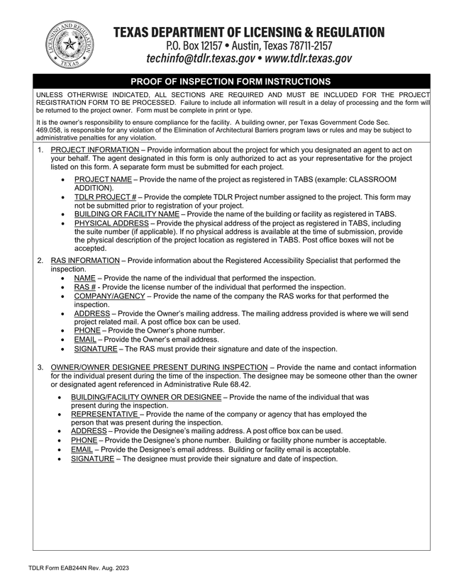 PROOF OF INSPECTION FORM INSTRUCTIONS screenshot
