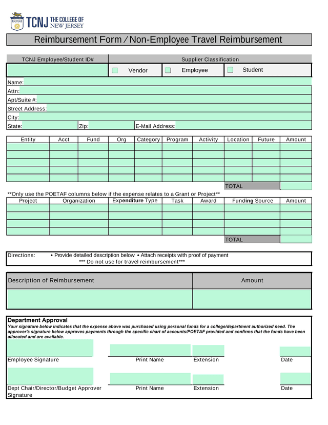 Reimbursement Form  Non Employee Travel Reimbursement screenshot