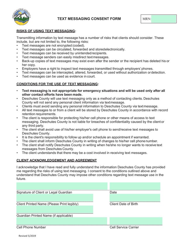 Text Messaging Consent Form screenshot