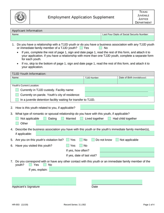 Employment Application Supplement screenshot