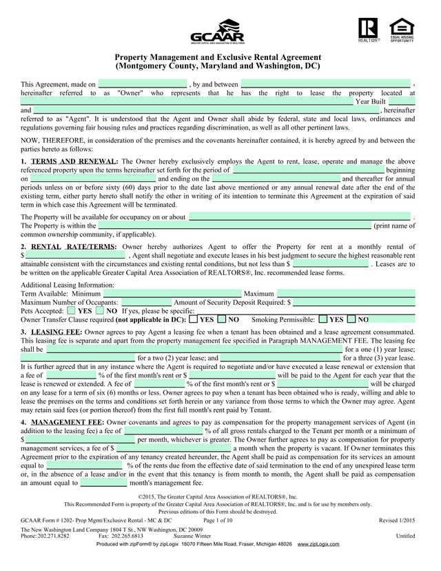 Property Management And Exclusive Rental Agreement screenshot