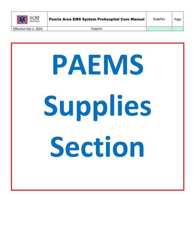 Peoria Area EMS System Prehospital Care Manual screenshot