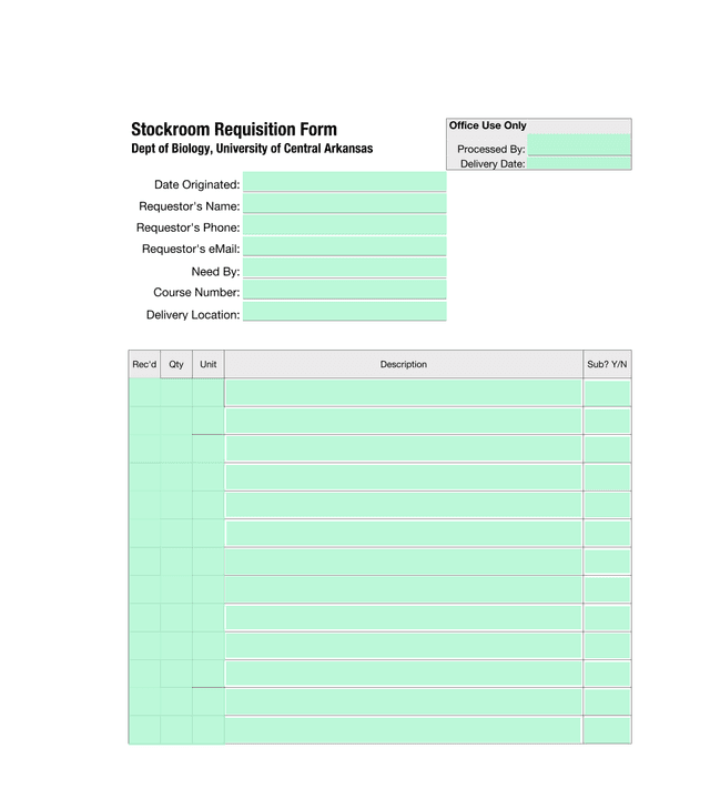 Stockroom Requisition Form screenshot