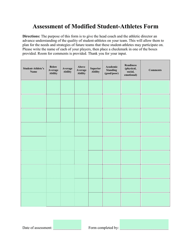 Assessment Of Modified Student Athletes Form screenshot