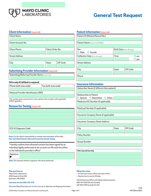 General Test Request screenshot