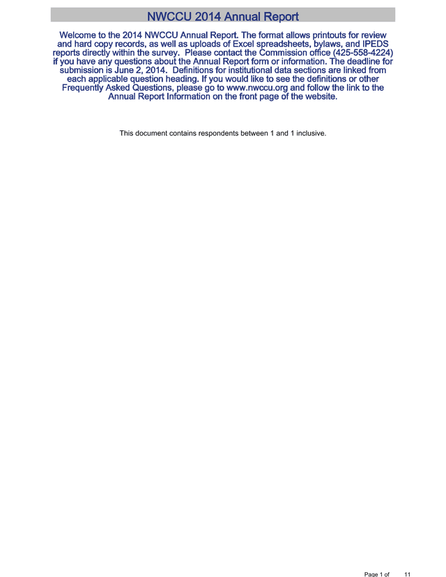 NWCCU 2014 Annual Report screenshot