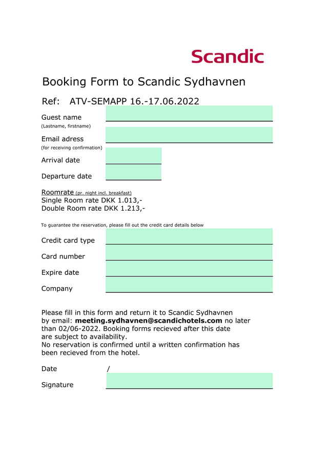 Booking Form To Scandic Sydhavnen screenshot