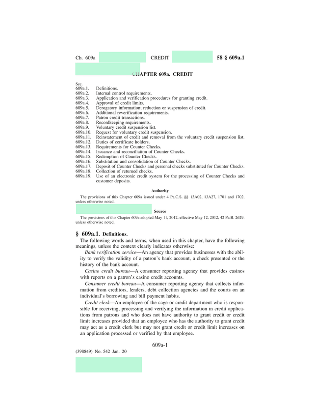 Chapter 609a Credit Regulations screenshot