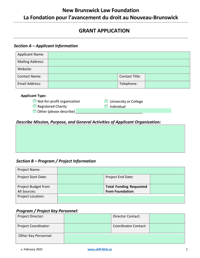 Grant Application screenshot