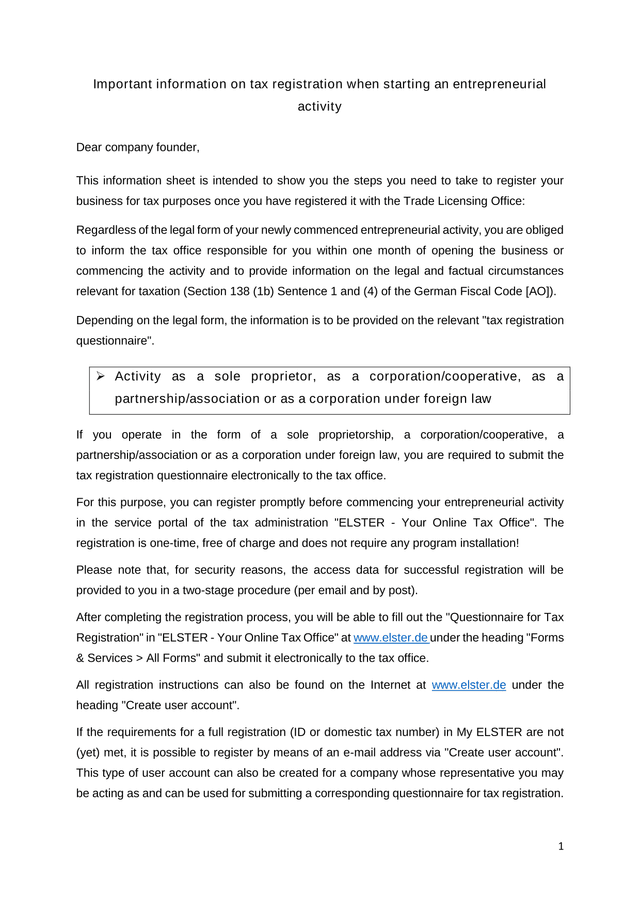Important Information On Tax Registration When Starting An Entrepreneurial Activity screenshot