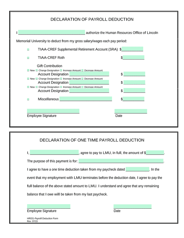 Declaration Of Payroll Deduction screenshot