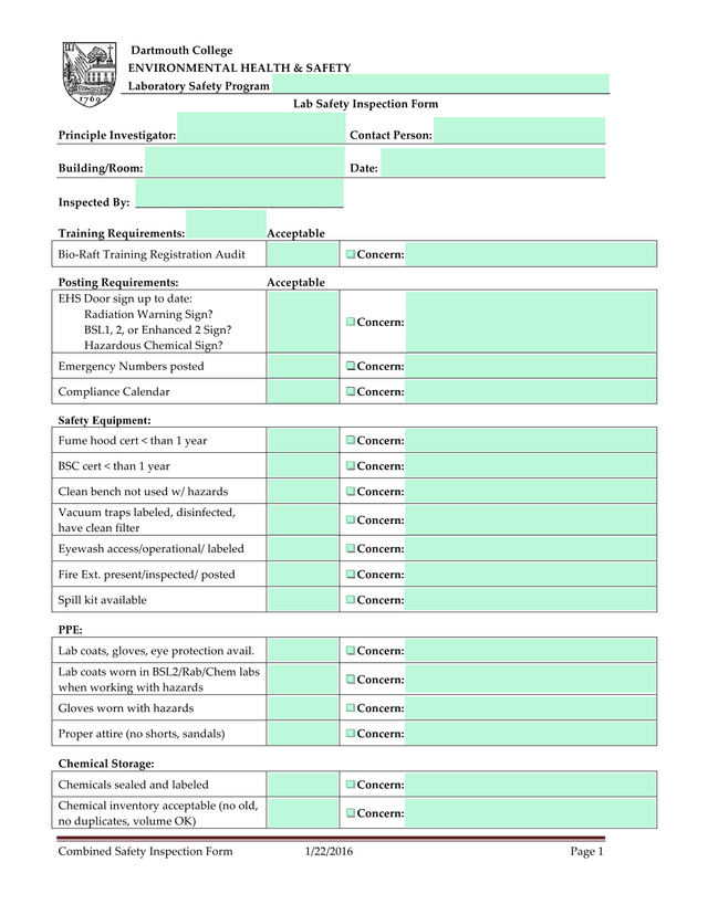 Combined Safety Inspection Form screenshot
