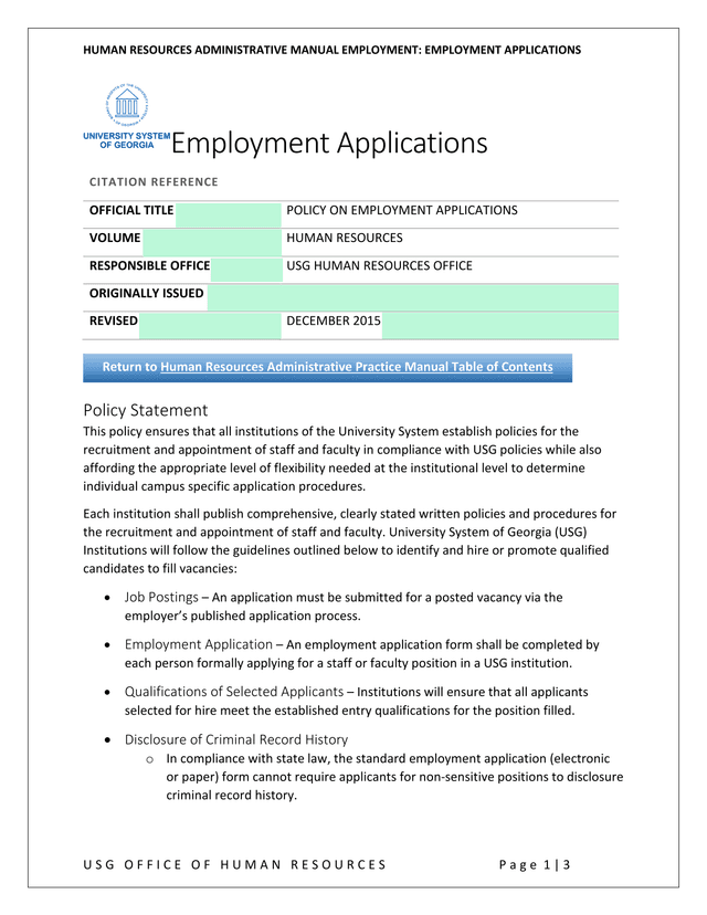 Policy On Employment Applications screenshot