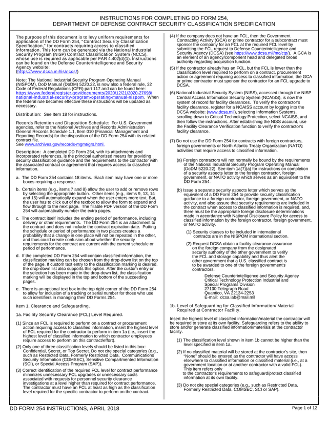 DD Form 254 Instructions screenshot