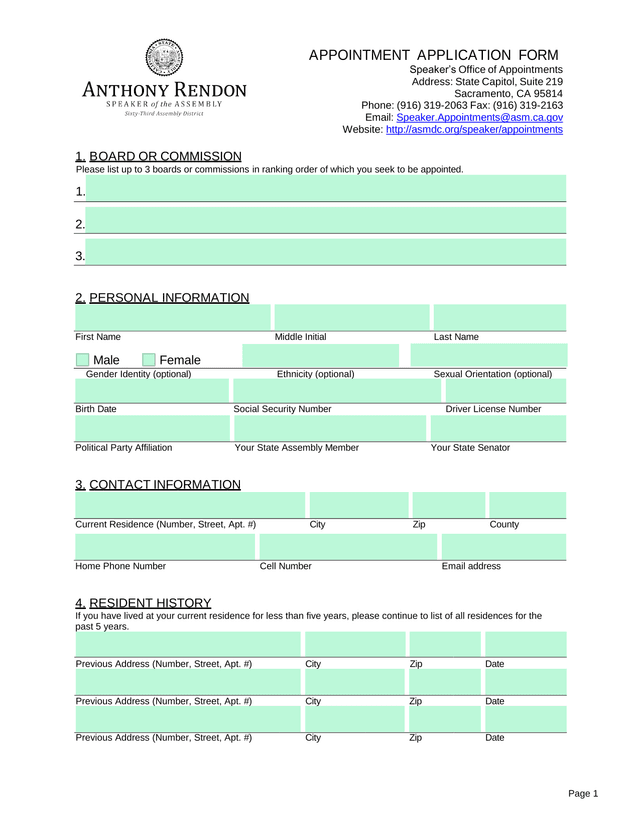 APPOINTMENT APPLICATION FORM screenshot