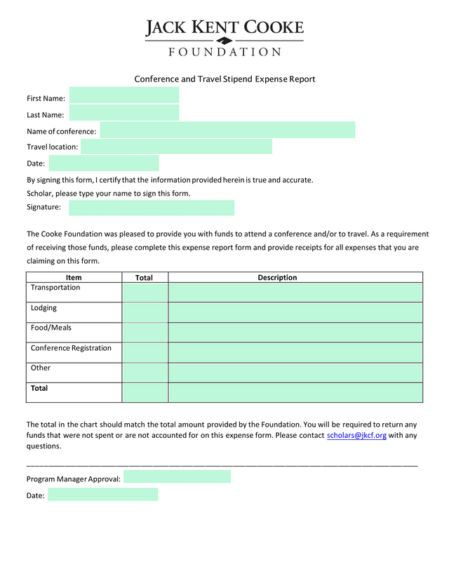 Conference And Travel Stipend Expense Report screenshot