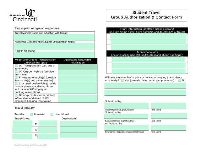 Student Travel Group Contact Information 0812 screenshot