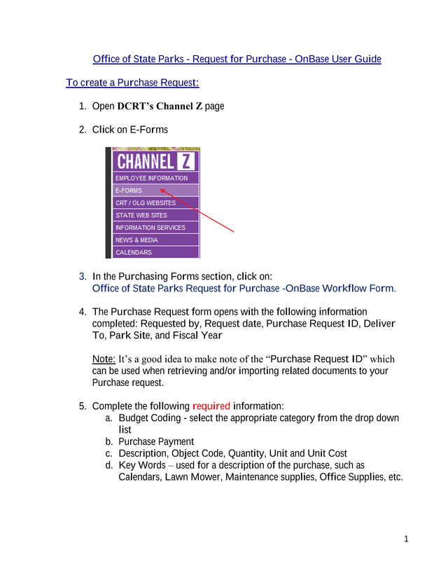 Office Of State Parks   Request For Purchase   OnBase User Guide screenshot