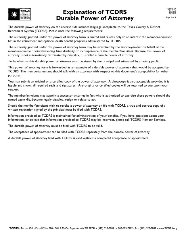 TCDRS Durable Power Of Attorney screenshot