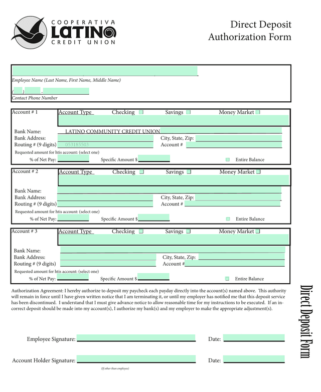 Direct Deposit Authorization Form screenshot