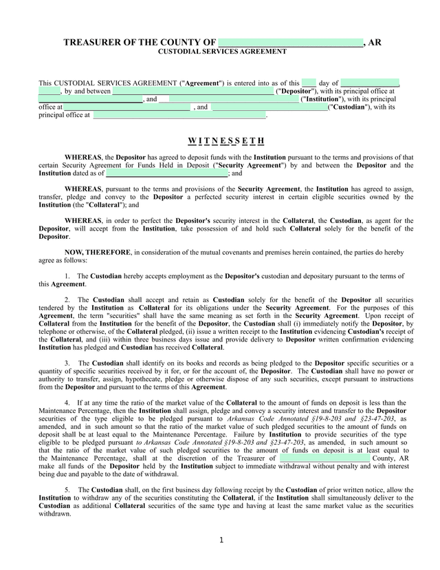 Custodial Services Agreement screenshot
