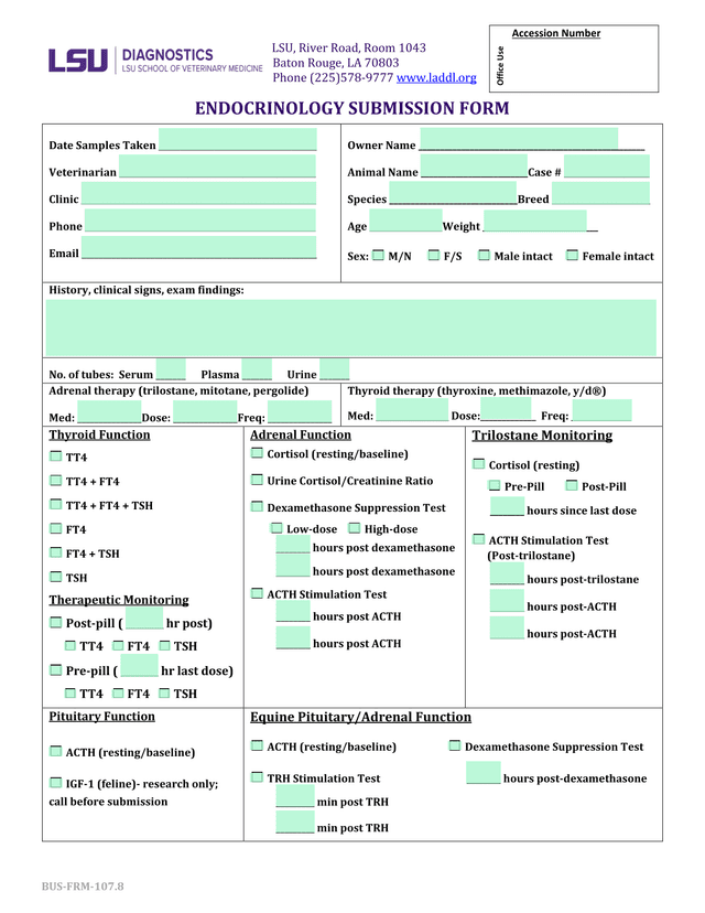 Endocrinology Submission Form screenshot