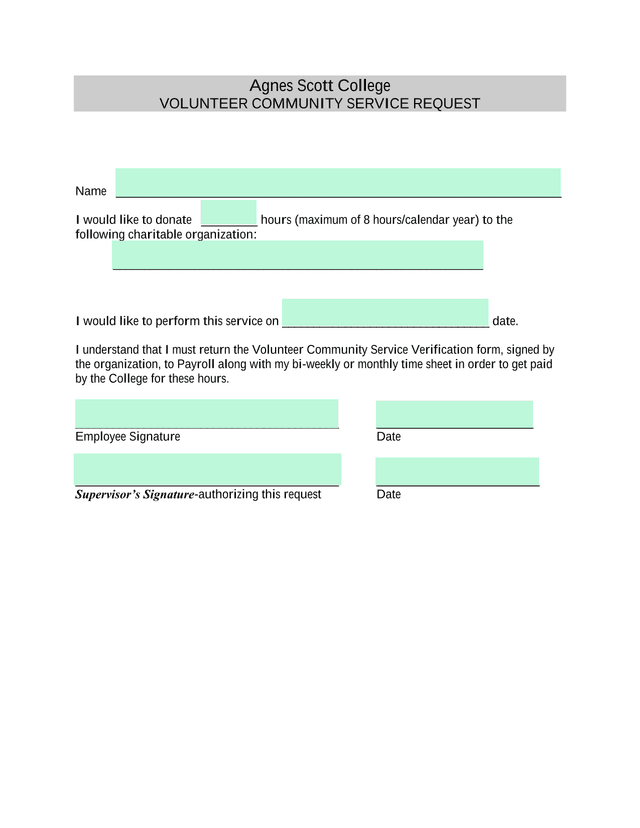 Volunteer Community Service Request screenshot