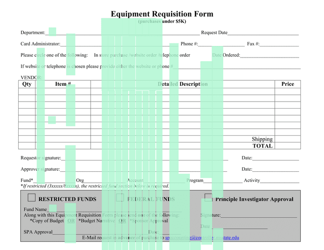 Equipment Requisition Form (Purchases Under 5K) screenshot