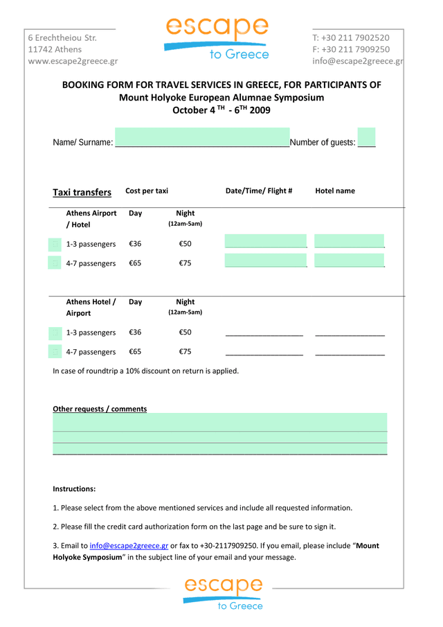 Booking Form For Travel Services In Greece screenshot