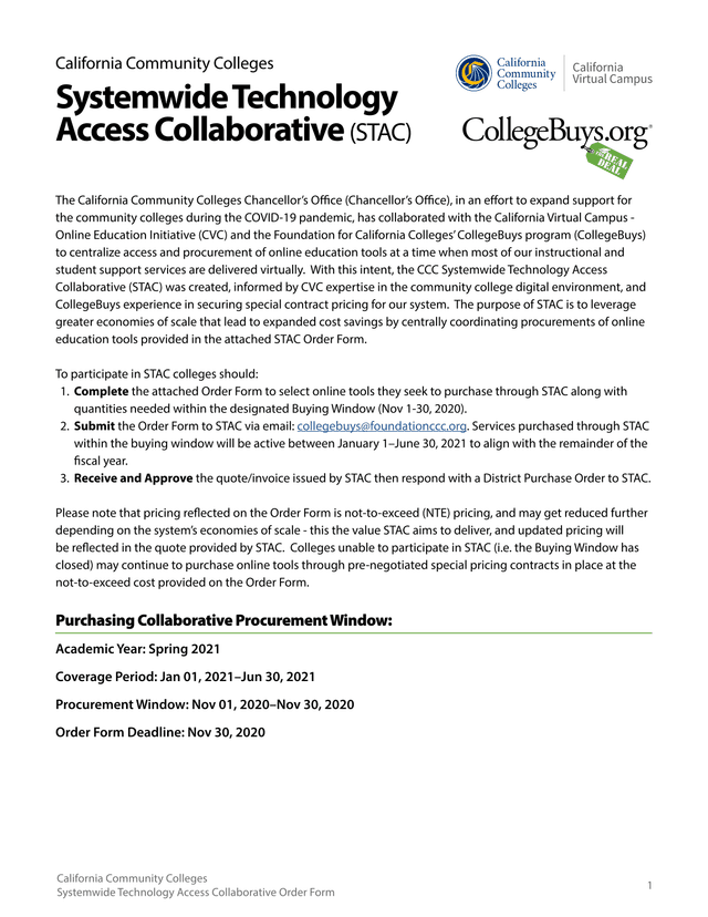 Systemwide Technology Access Collaborative Order Form screenshot