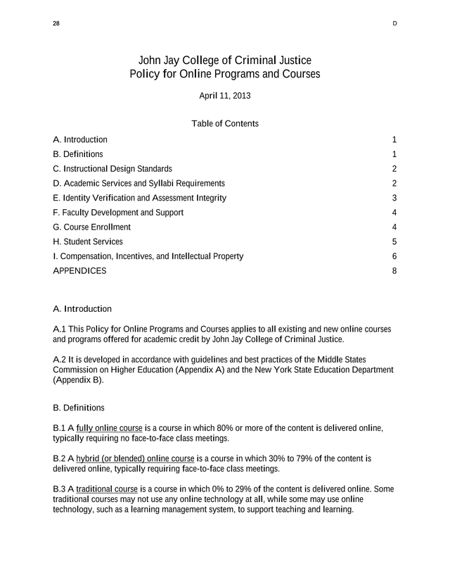 Policy For Online Programs And Courses screenshot