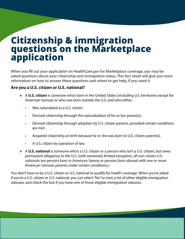 Citizenship  Immigration Questions On The Marketplace Application screenshot