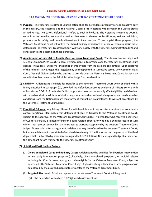 Cuyahoga County Common Pleas Court Local Rules screenshot