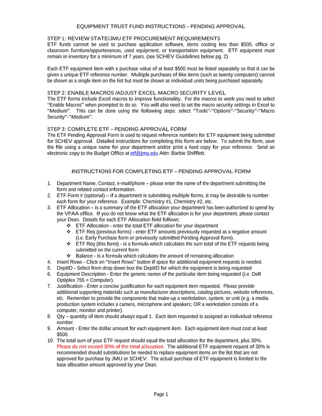 EQUIPMENT TRUST FUND INSTRUCTIONS  PENDING APPROVAL screenshot