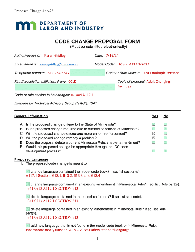 Code Change Proposal Form screenshot