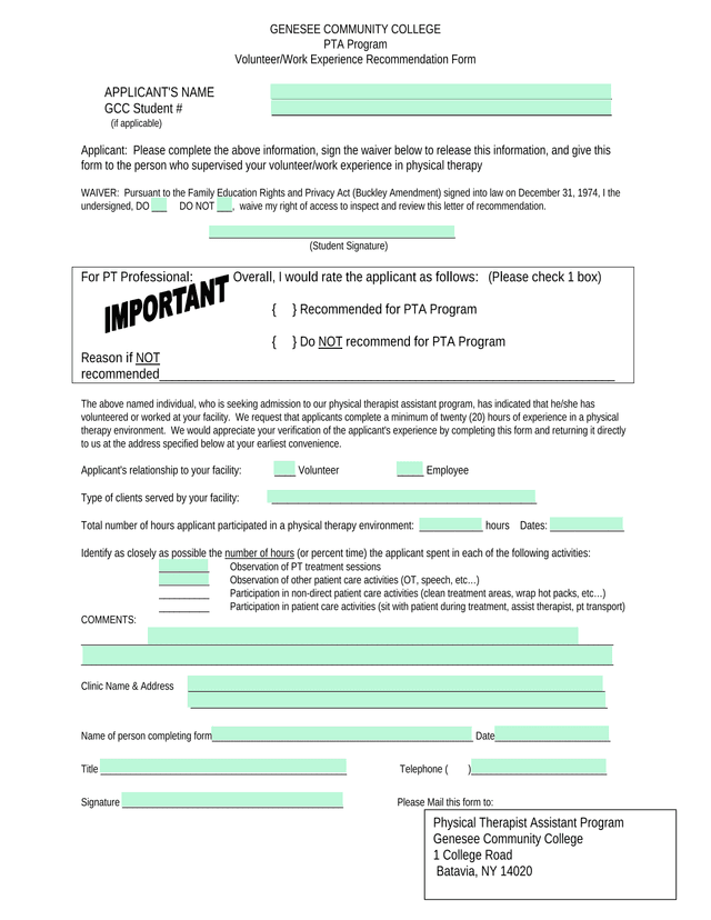 VolunteerWork Experience Recommendation Form screenshot