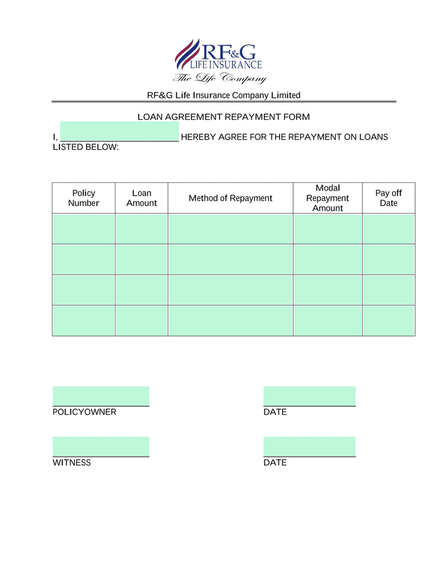 LOAN AGREEMENT REPAYMENT FORM screenshot